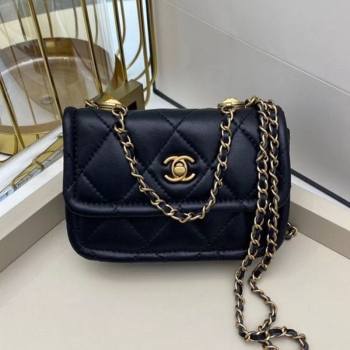 Chanel Quilted Lambskin Mini Flap Bag with Metal Button AP1664 Black 2020 (SMJD-20112308)