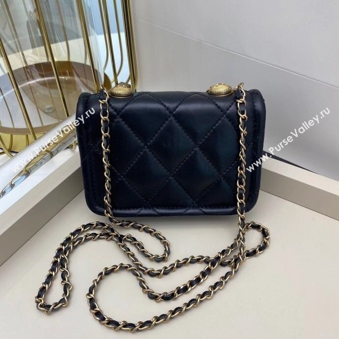 Chanel Quilted Lambskin Mini Flap Bag with Metal Button AP1664 Black 2020 (SMJD-20112308)