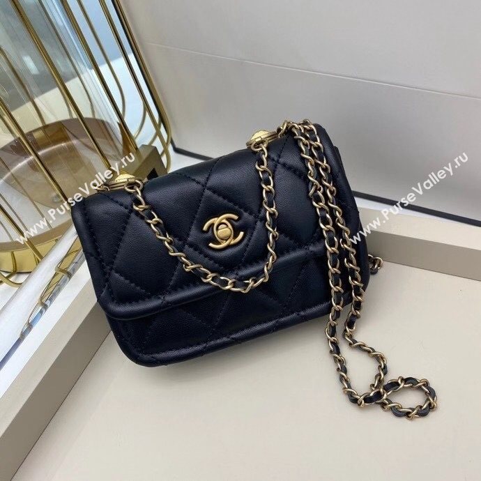 Chanel Quilted Lambskin Mini Flap Bag with Metal Button AP1664 Black 2020 (SMJD-20112308)