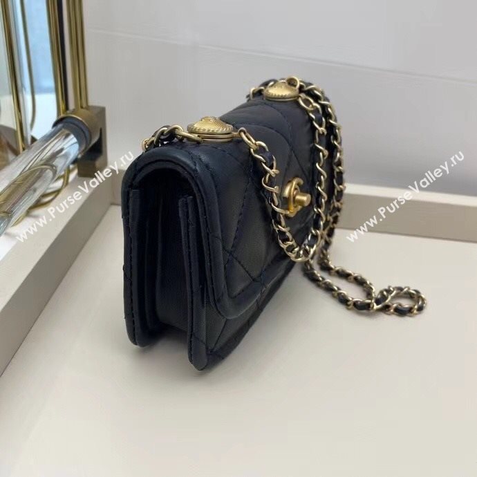 Chanel Quilted Lambskin Mini Flap Bag with Metal Button AP1664 Black 2020 (SMJD-20112308)