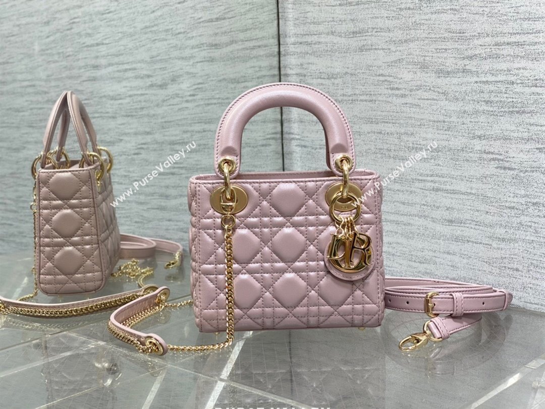 Dior Mini Lady Dior Bag in Pink Pearlescent Cannage Lambskin 2024 (XXG-24070305)