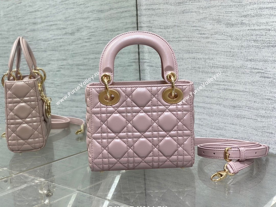 Dior Mini Lady Dior Bag in Pink Pearlescent Cannage Lambskin 2024 (XXG-24070305)