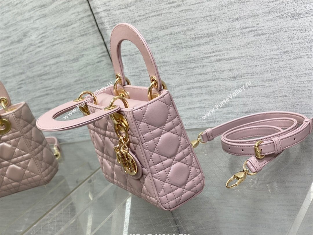 Dior Mini Lady Dior Bag in Pink Pearlescent Cannage Lambskin 2024 (XXG-24070305)