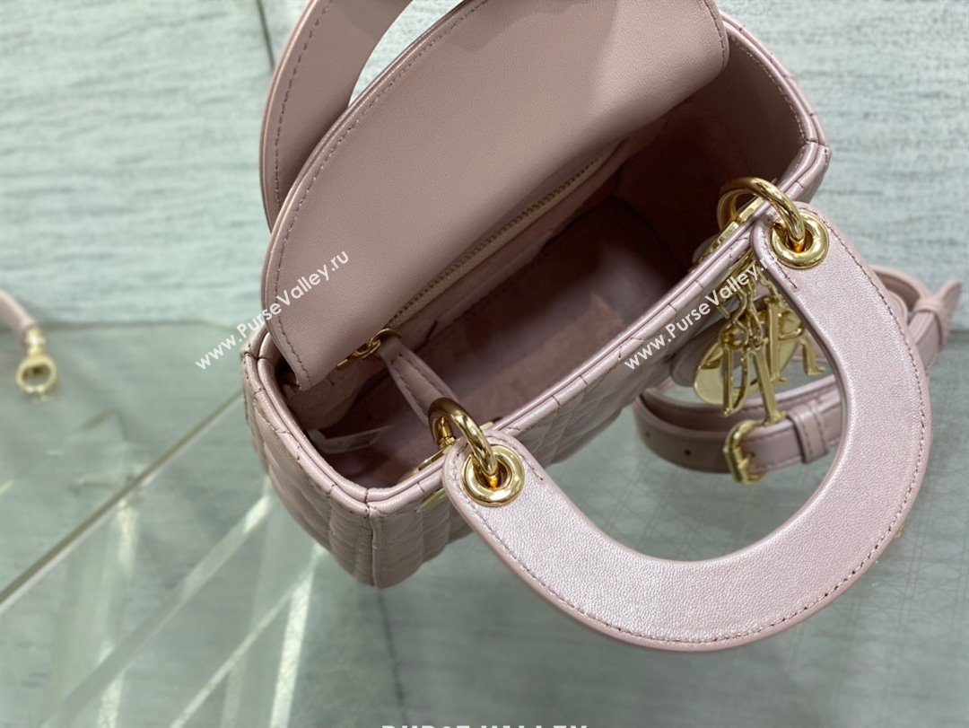 Dior Mini Lady Dior Bag in Pink Pearlescent Cannage Lambskin 2024 (XXG-24070305)