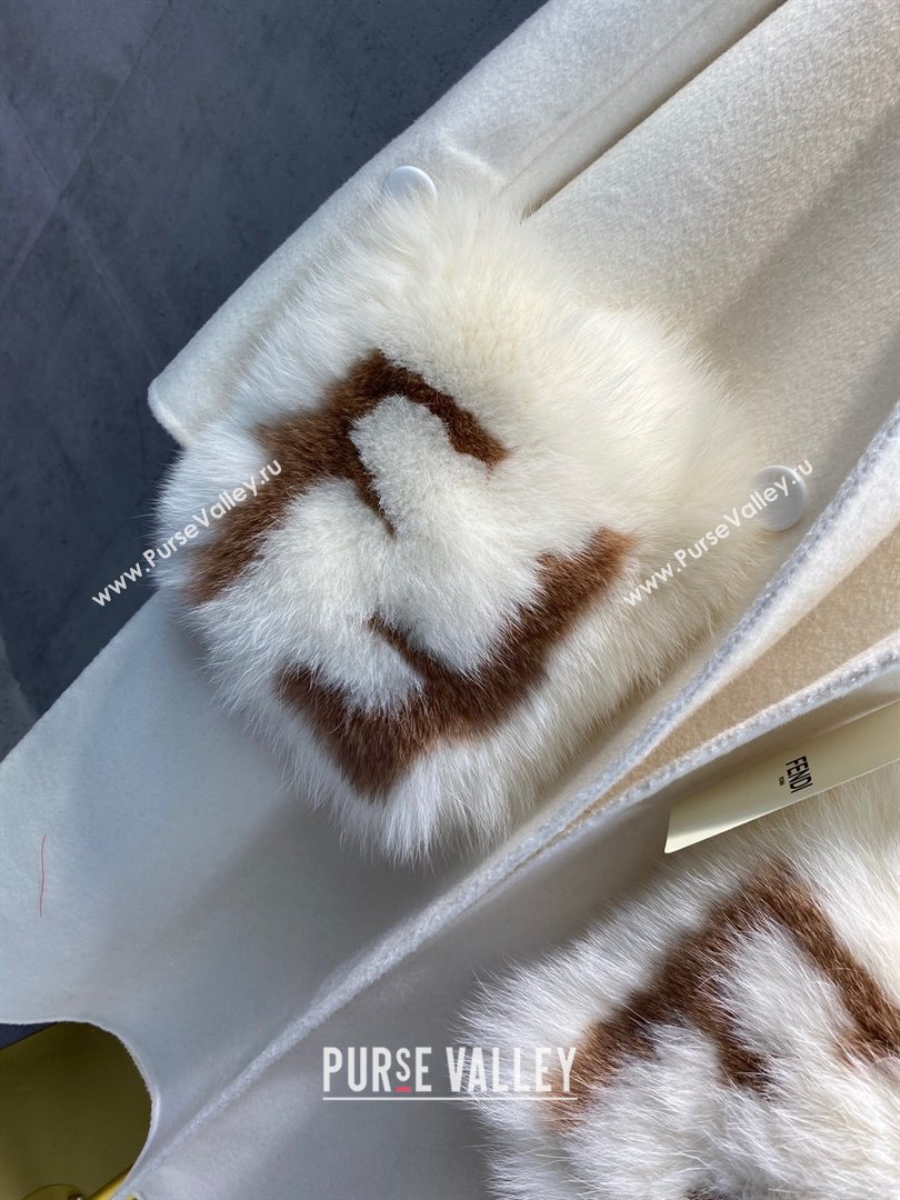 Fendi Cashmere Coat with Fox Fur Pocket F112515 White 2023 (Q-23112515)