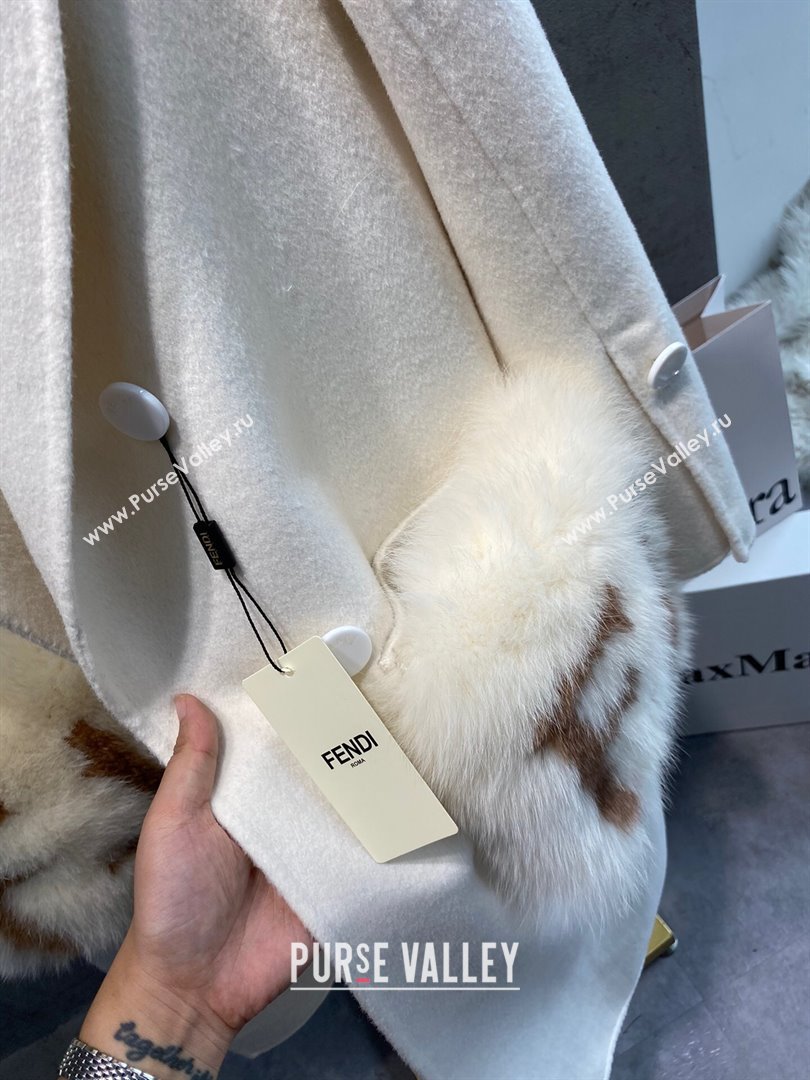 Fendi Cashmere Coat with Fox Fur Pocket F112515 White 2023 (Q-23112515)