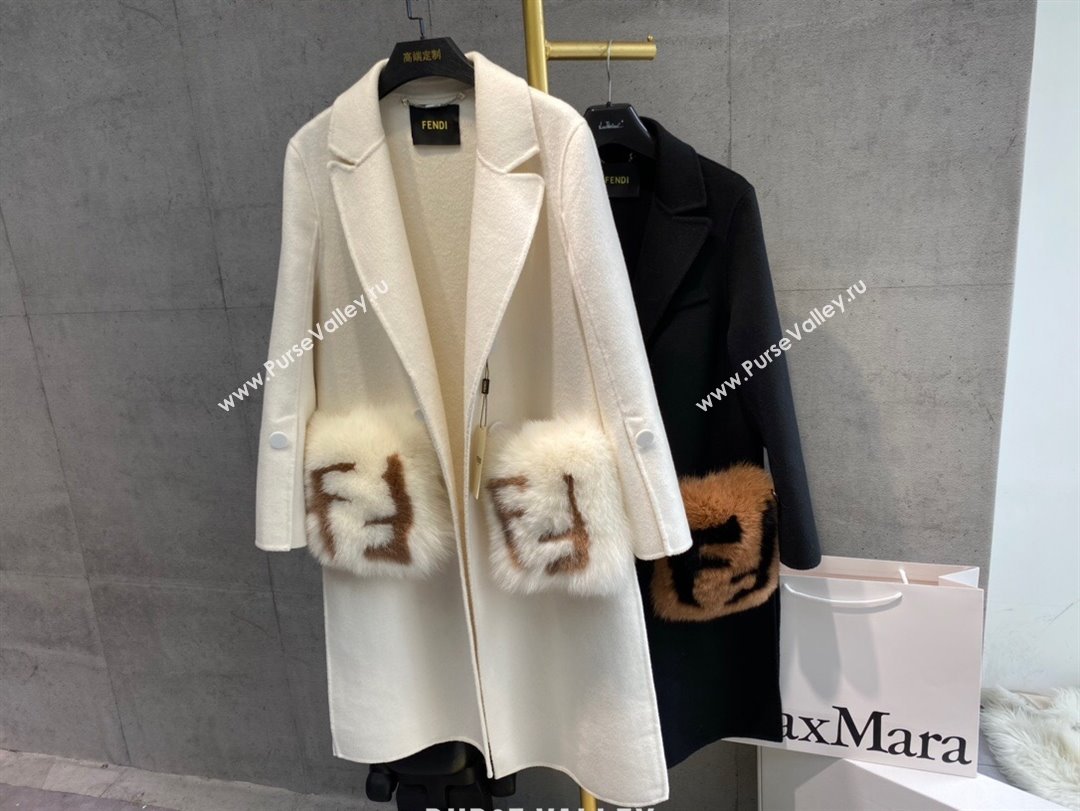 Fendi Cashmere Coat with Fox Fur Pocket F112515 White 2023 (Q-23112515)