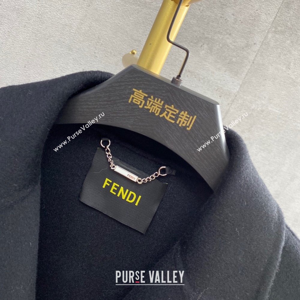 Fendi Cashmere Coat with Fox Fur Pocket F112511 Black 2023 (Q-23112511)