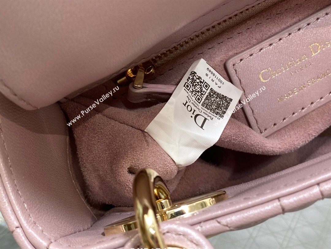 Dior Mini Lady Dior Bag in Pink Pearlescent Cannage Lambskin 2024 (XXG-24070305)