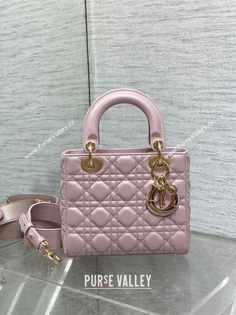 Dior Small Lady My ABCDior Bag in Pink Pearlescent Cannage Lambskin 2024 (XXG-24070306)