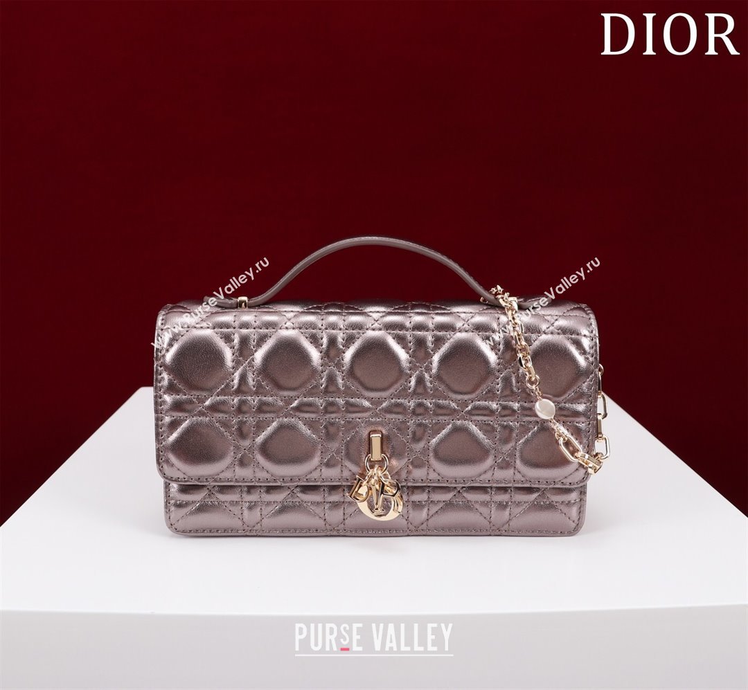 Dior My Dior Mini Bag in Cannage Metalic Lambskin 0980 Grey 2024 (DMZ-24050704)