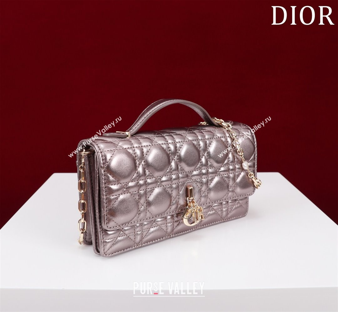 Dior My Dior Mini Bag in Cannage Metalic Lambskin 0980 Grey 2024 (DMZ-24050704)