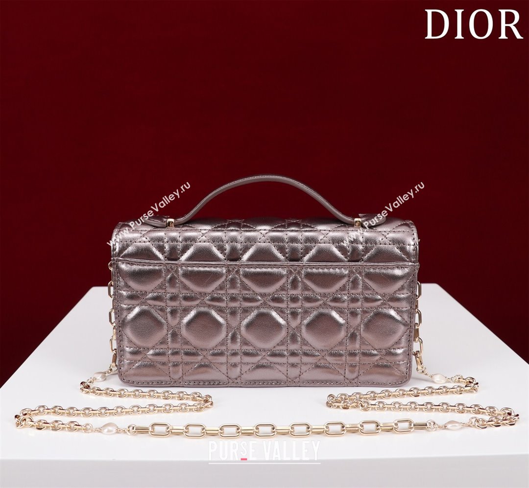 Dior My Dior Mini Bag in Cannage Metalic Lambskin 0980 Grey 2024 (DMZ-24050704)
