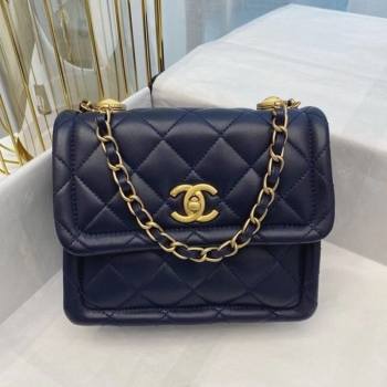 Chanel Quilted Lambskin Small Flap Bag with Metal Button AS2054 Navy Blue 2020 TOP (SMJD-20112310)