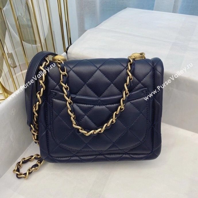 Chanel Quilted Lambskin Small Flap Bag with Metal Button AS2054 Navy Blue 2020 TOP (SMJD-20112310)