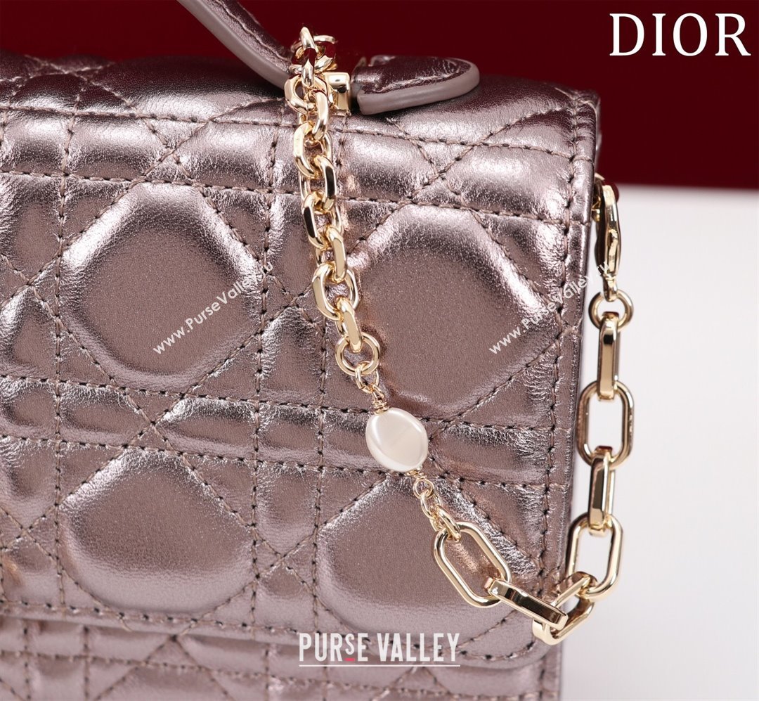 Dior My Dior Mini Bag in Cannage Metalic Lambskin 0980 Grey 2024 (DMZ-24050704)