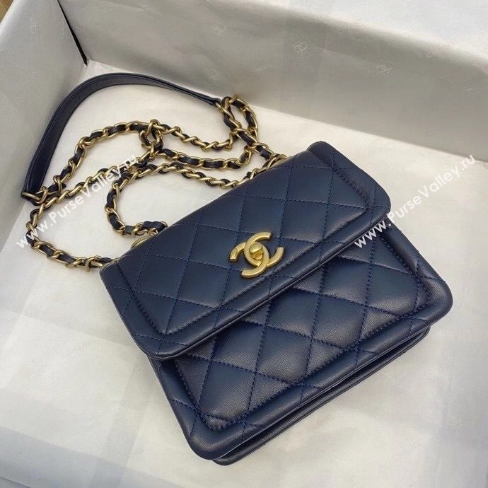 Chanel Quilted Lambskin Small Flap Bag with Metal Button AS2054 Navy Blue 2020 TOP (SMJD-20112310)