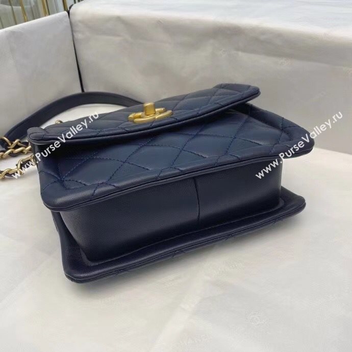 Chanel Quilted Lambskin Small Flap Bag with Metal Button AS2054 Navy Blue 2020 TOP (SMJD-20112310)