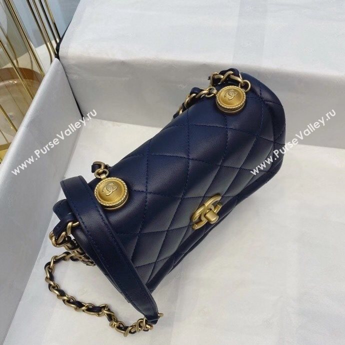 Chanel Quilted Lambskin Small Flap Bag with Metal Button AS2054 Navy Blue 2020 TOP (SMJD-20112310)