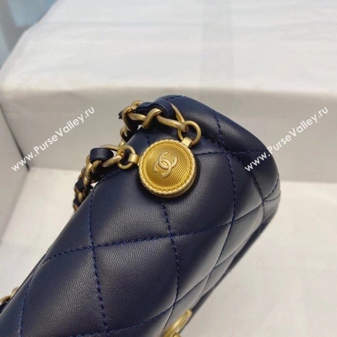 Chanel Quilted Lambskin Small Flap Bag with Metal Button AS2054 Navy Blue 2020 TOP (SMJD-20112310)