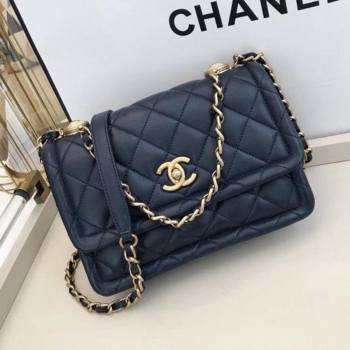 Chanel Quilted Lambskin Medium Flap Bag with Metal Button AS2055 Navy Blue 2020 TOP (SMJD-20112314)