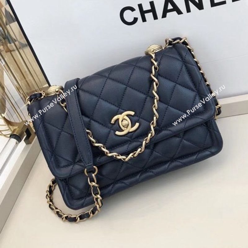 Chanel Quilted Lambskin Medium Flap Bag with Metal Button AS2055 Navy Blue 2020 TOP (SMJD-20112314)