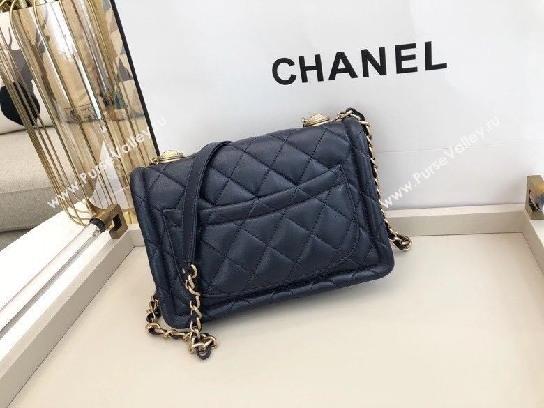 Chanel Quilted Lambskin Medium Flap Bag with Metal Button AS2055 Navy Blue 2020 TOP (SMJD-20112314)