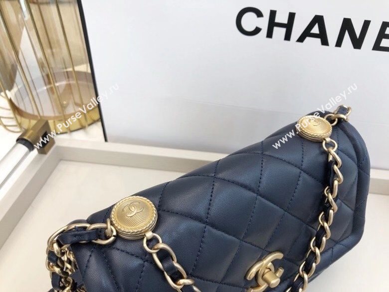 Chanel Quilted Lambskin Medium Flap Bag with Metal Button AS2055 Navy Blue 2020 TOP (SMJD-20112314)