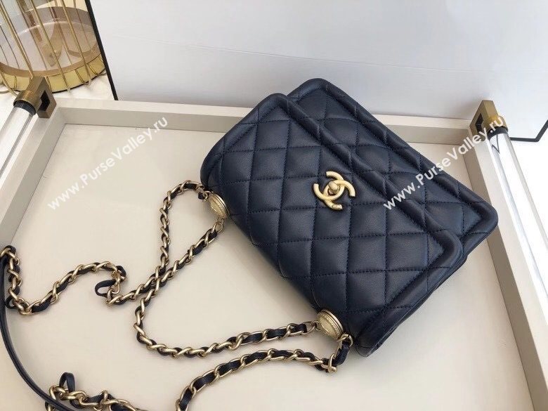 Chanel Quilted Lambskin Medium Flap Bag with Metal Button AS2055 Navy Blue 2020 TOP (SMJD-20112314)