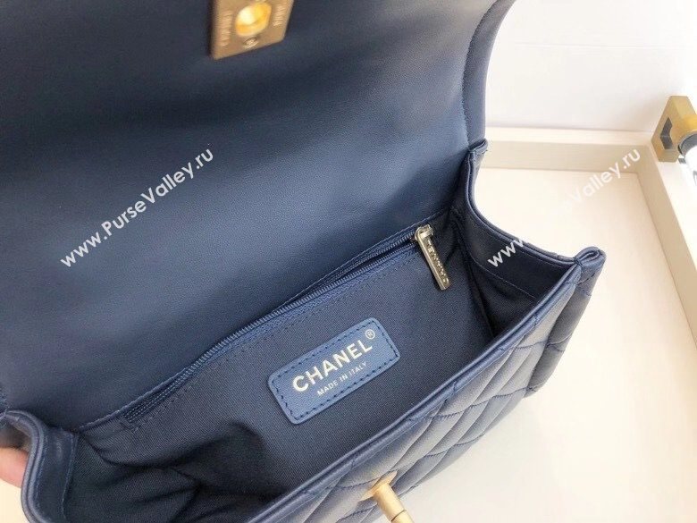 Chanel Quilted Lambskin Medium Flap Bag with Metal Button AS2055 Navy Blue 2020 TOP (SMJD-20112314)