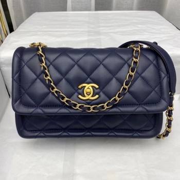 Chanel Quilted Lambskin Large Flap Bag with Metal Button AS2056 Navy Blue 2020 TOP (SMJD-20112321)