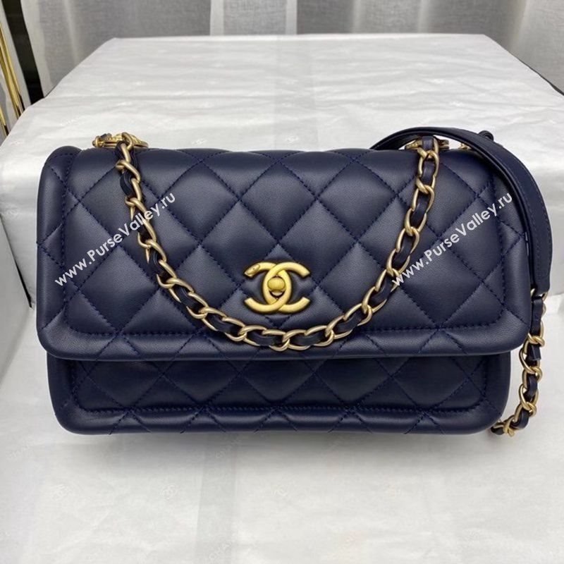 Chanel Quilted Lambskin Large Flap Bag with Metal Button AS2056 Navy Blue 2020 TOP (SMJD-20112321)