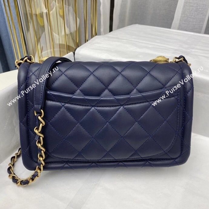 Chanel Quilted Lambskin Large Flap Bag with Metal Button AS2056 Navy Blue 2020 TOP (SMJD-20112321)