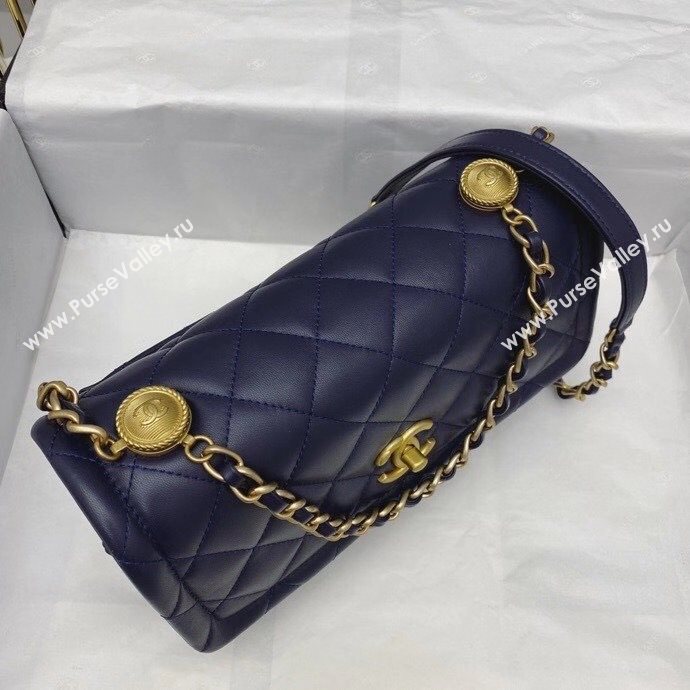 Chanel Quilted Lambskin Large Flap Bag with Metal Button AS2056 Navy Blue 2020 TOP (SMJD-20112321)