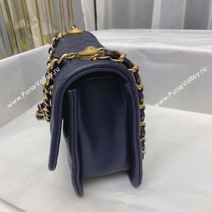 Chanel Quilted Lambskin Large Flap Bag with Metal Button AS2056 Navy Blue 2020 TOP (SMJD-20112321)