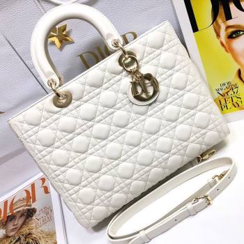 Dior Large Lady Dior Bag in Lambskin Leather M0566 White/Gold 2024 (XXG-24070309)