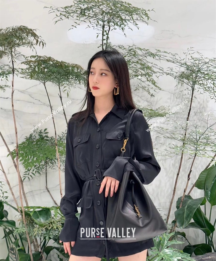 Saint Laurent Paris Vii Pochon Bucket Bag in Black Lambskin 804302 2025 Top Quality (HONGS-25022705)