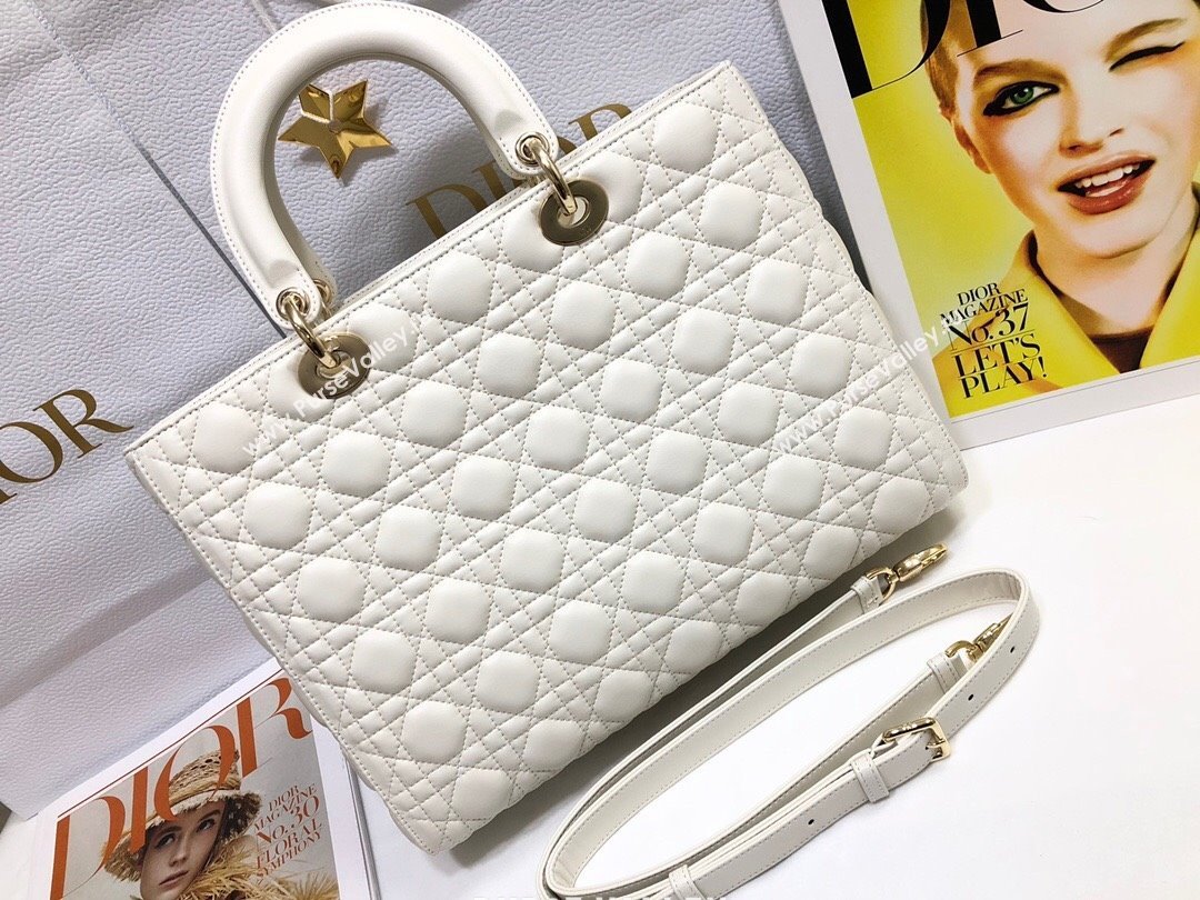 Dior Large Lady Dior Bag in Lambskin Leather M0566 White/Gold 2024 (XXG-24070309)