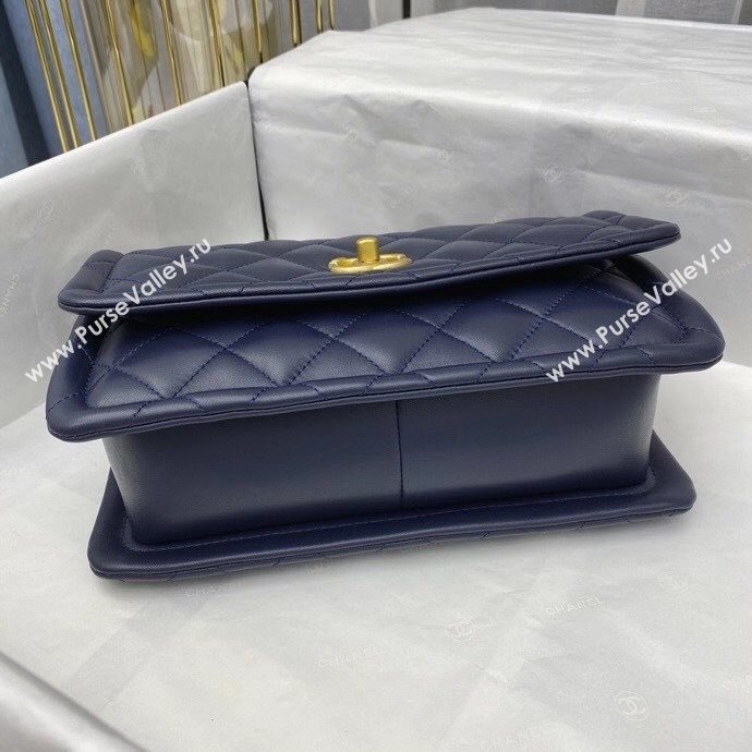 Chanel Quilted Lambskin Large Flap Bag with Metal Button AS2056 Navy Blue 2020 TOP (SMJD-20112321)