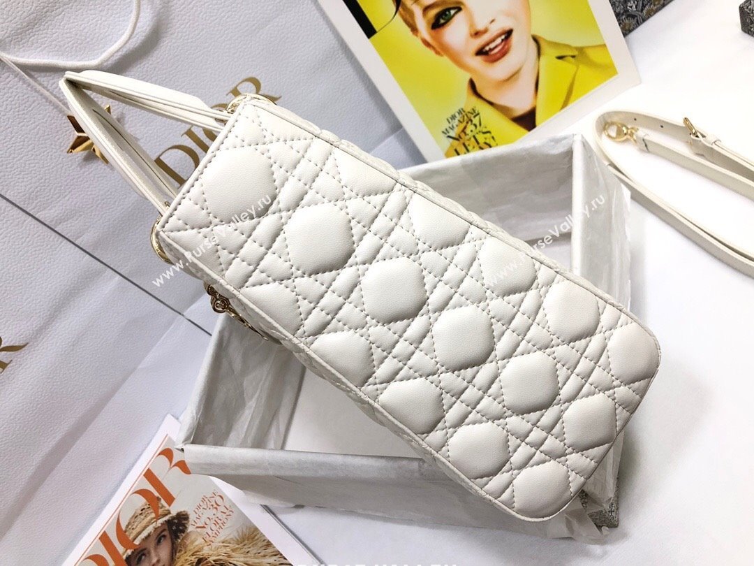 Dior Large Lady Dior Bag in Lambskin Leather M0566 White/Gold 2024 (XXG-24070309)