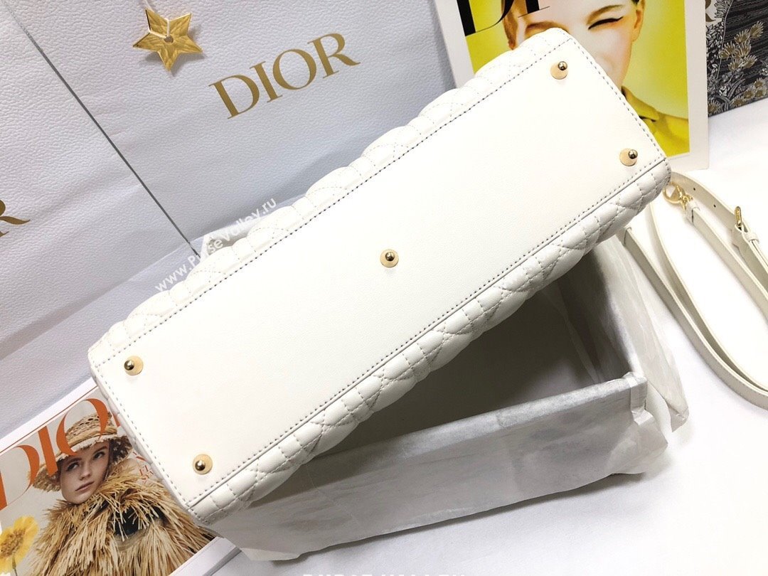 Dior Large Lady Dior Bag in Lambskin Leather M0566 White/Gold 2024 (XXG-24070309)