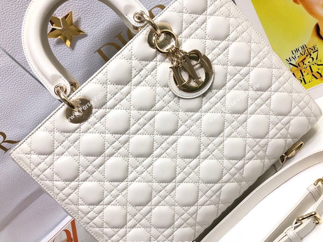 Dior Large Lady Dior Bag in Lambskin Leather M0566 White/Gold 2024 (XXG-24070309)