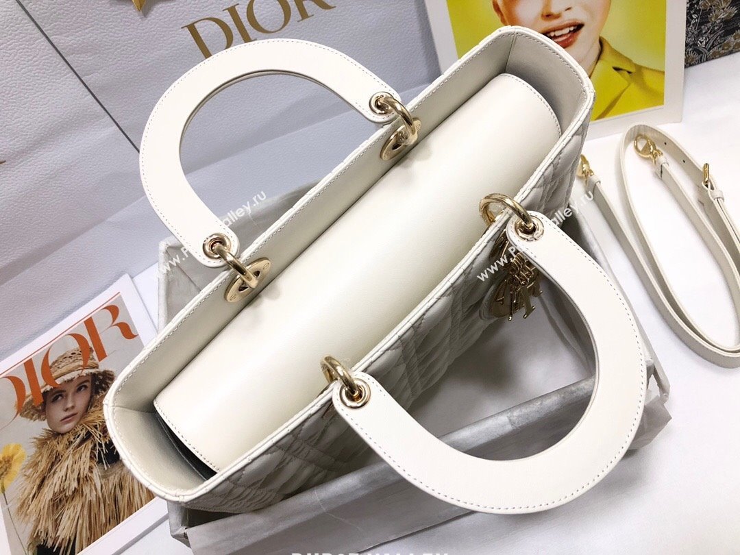 Dior Large Lady Dior Bag in Lambskin Leather M0566 White/Gold 2024 (XXG-24070309)