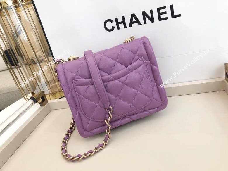 Chanel Quilted Lambskin Small Flap Bag with Metal Button AS2054 Purple 2020 TOP (SMJD-20112312)