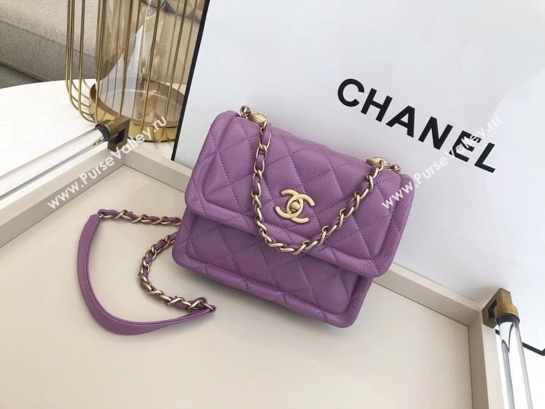 Chanel Quilted Lambskin Small Flap Bag with Metal Button AS2054 Purple 2020 TOP (SMJD-20112312)