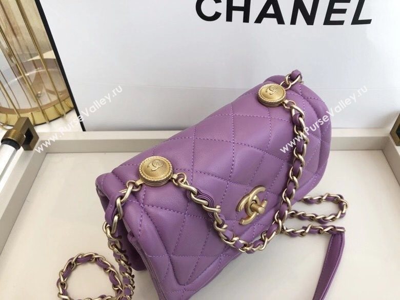 Chanel Quilted Lambskin Small Flap Bag with Metal Button AS2054 Purple 2020 TOP (SMJD-20112312)