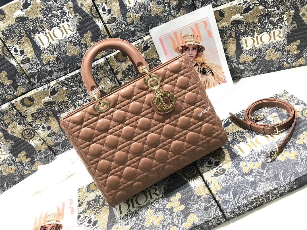 Dior Large Lady Dior Bag in Lambskin Leather M0566 Nude Pink/Gold 2024 (XXG-24070310)