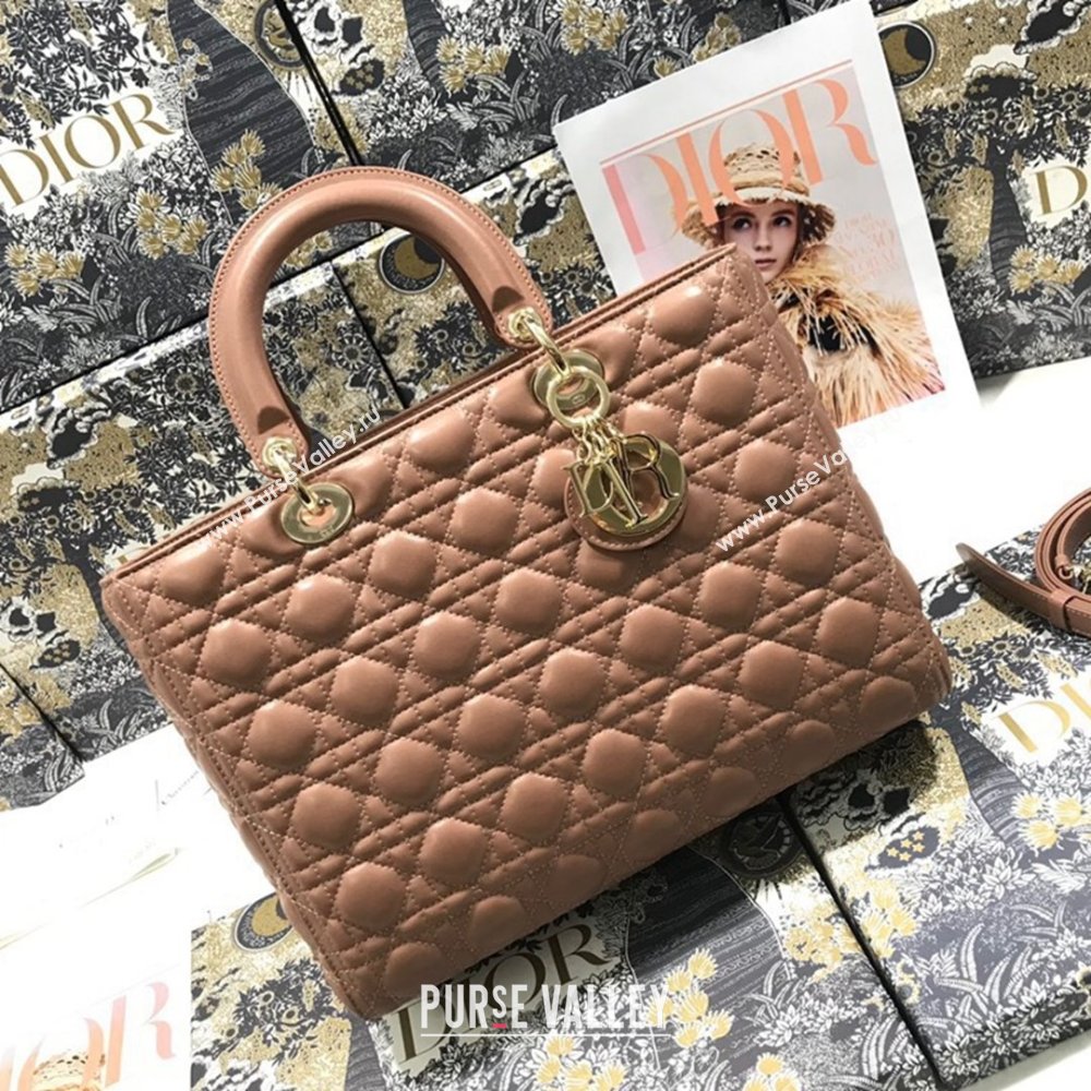 Dior Large Lady Dior Bag in Lambskin Leather M0566 Nude Pink/Gold 2024 (XXG-24070310)