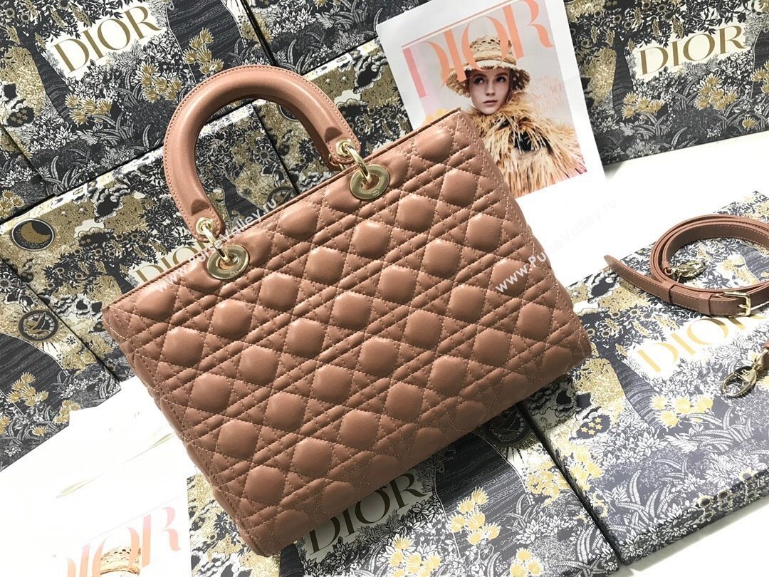 Dior Large Lady Dior Bag in Lambskin Leather M0566 Nude Pink/Gold 2024 (XXG-24070310)