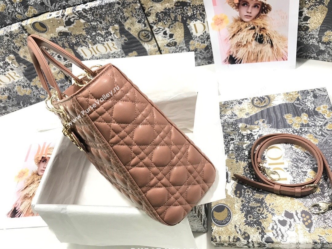 Dior Large Lady Dior Bag in Lambskin Leather M0566 Nude Pink/Gold 2024 (XXG-24070310)